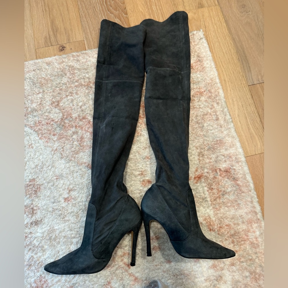 ZARA GRAY SEUDE OVER THE KNEE Stiletto Boots